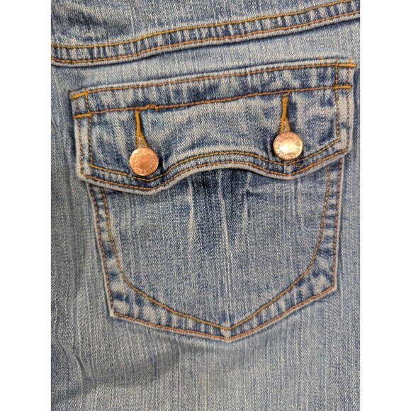 Zana Di Jeans Skirt Size 16 Blue Whiskers Flap Pockets Mini Pencile - Picture 10 of 13